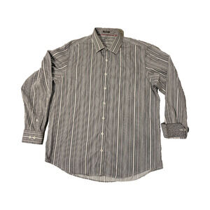 Bugatchi Uomo Shirt Mens Extra Large Black White Striped Classic Fit XL Button